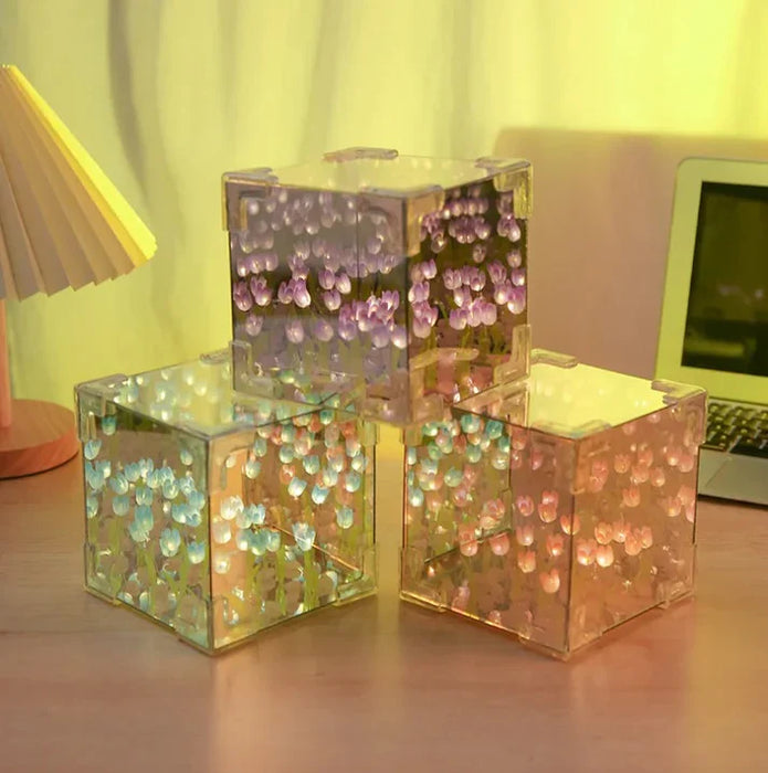 Lampe cube miroir tulipe à faire soi-même