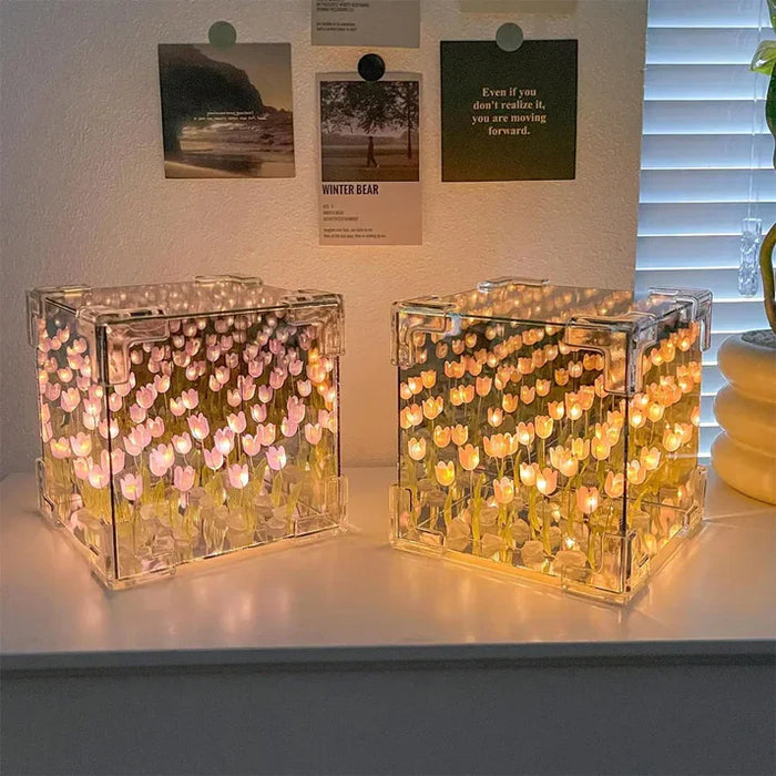 Lampe cube miroir tulipe à faire soi-même